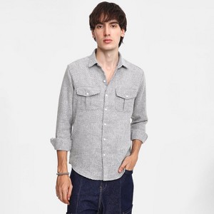 Campus Sutra Men Men's Ash Grey & Ivory White Basket-Weave Shirt - 1 of 4
