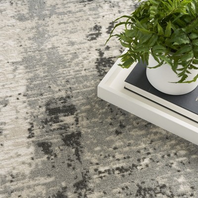 Ivory Grey Abstract Synthetic Runner Rug 2'2" x 7'6"
