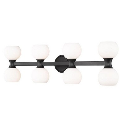 Matte Black 8-Light Vanity with Opal Glass Globes