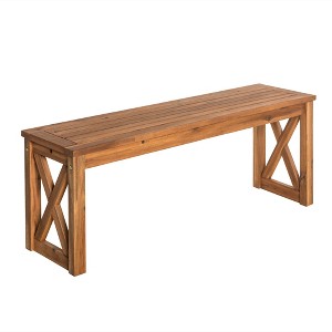 53" Slatted Acacia Wood X-Frame Patio Bench Brown - Saracina Home: Weather-Resistant, Seats 2, Garden Furniture - 1 of 4