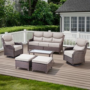 Belord 6 Pieces Outdoor Patio Furniture Set, 6-Inch Extra Thick Cushions High Back Patio Furniture Set with Swivel Chairs, Outdoor Conversation Set - 1 of 4