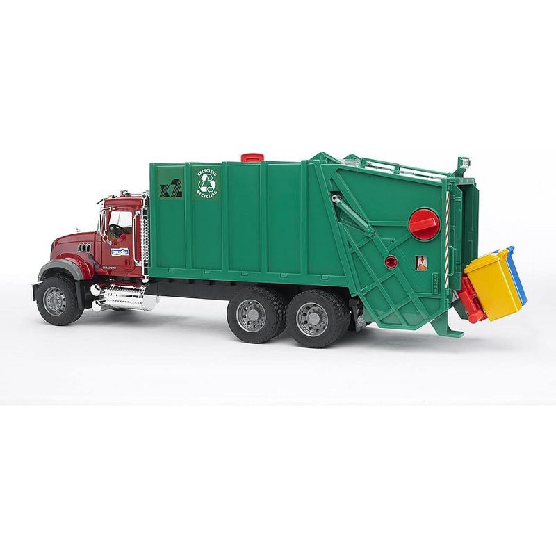 Bruder MACK Granite Garbage Truck, Ruby Red Cab, Green Garbage Box, 4 of 8