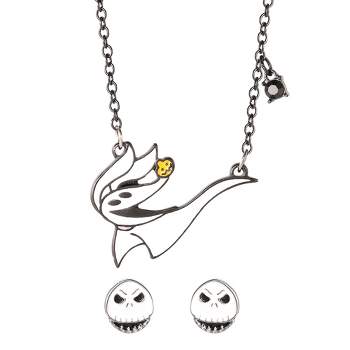 Disney The Nightmare Before Christmas Womens Costume Necklace and Earrings Set - Zero Necklace and Jack Studs