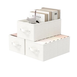 Aoibox Foldable Cloth Storage Bins Cube Organizer with Reinforced Handles for Bedroom Closet 3 Pack White Ivory - 1 of 4