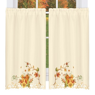 Collections Etc Embroidered Pumpkins Floral Café Kitchen Curtains
