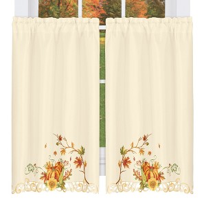 Collections Etc Embroidered Pumpkins Floral Café Kitchen Curtains - 1 of 3
