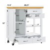 Gulches White Rolling Kitchen Island Cart with Walnut Wood Top - Storage Cabinet with Drawers, Glass-Door Cabinet, Towel Bar & Lockable Wheels - 3 of 4