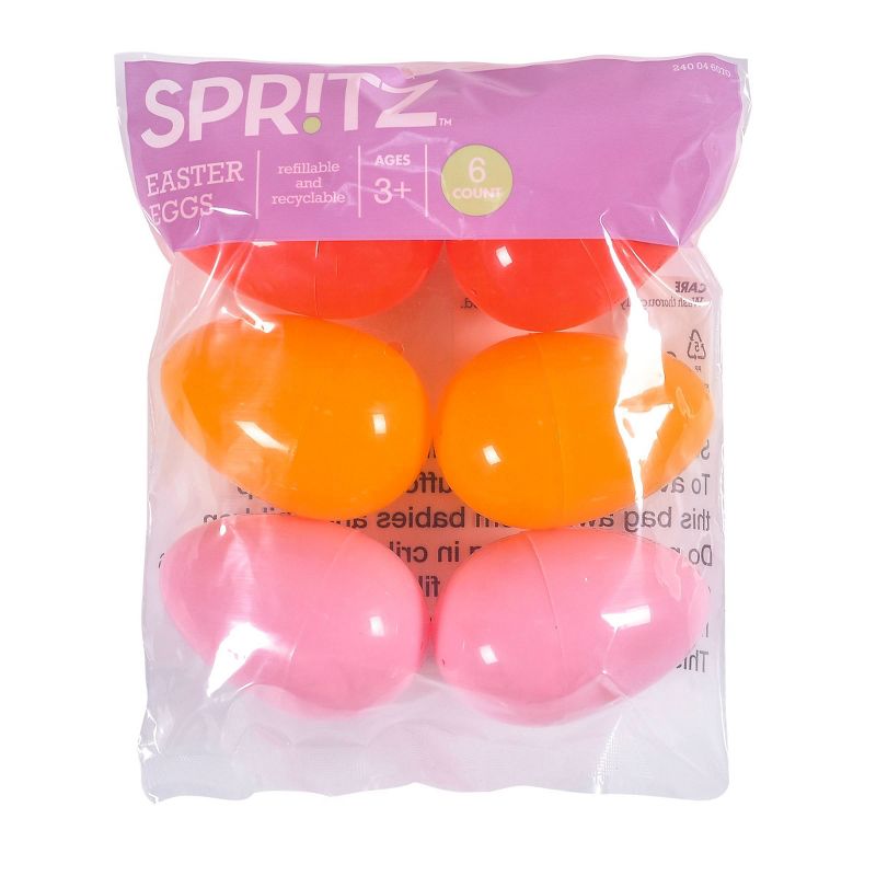 6ct Plastic Easter Eggs Warm Colorway Dark Pink Yellow Coral - Spritz&#8482;, 1 of 4