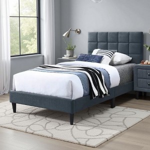 Royal Hampton Twin Bed, Soft Biscuit Tufted Charcoal Gray Linen Upholstery - 1 of 4