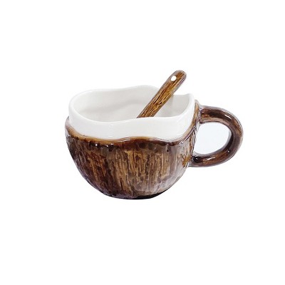 High-Aesthetic Ceramic Coffee Mug for Office - Creative Two-Tone Milk Mug with a Unique and Elegant Coconut Shell Design