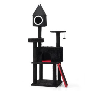 Sevobal Pet Tower, Gothic Cat Tree Tower with Scratching Posts and Caves, Multi-Level Activity Center for Indoor Cats, Black, 27.4"*19.1"*64.2" - 1 of 4