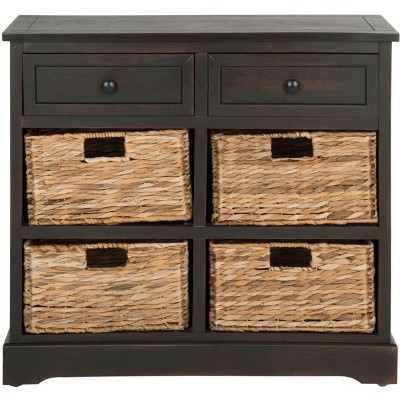 Transitional Pine Wood Storage Unit with 6 Wicker Baskets, Brown