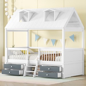 Whisen Wood Bed House Bed Frame - 1 of 4