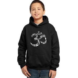 LA Pop Art Boy's Word Art Hooded Sweatshirt - THE OM SYMBOL OUT OF YOGA POSES - 1 of 4