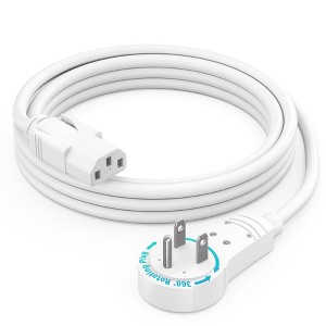 Maximm Power Cord Flat Plug 360° Rotating PC Cable 3 Prong for Desktop, Printer, Scanner, 16 AWG, IEC13 - 1 of 4