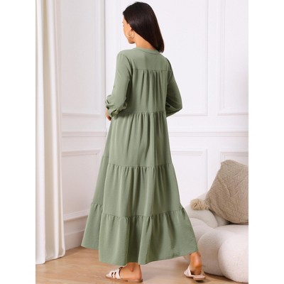 Женские платья INSPIRE CHIC Women's 3/4 Sleeve V Neck Tiered Maxi Casual Dress with Pockets Army Green X-Large — фото 3