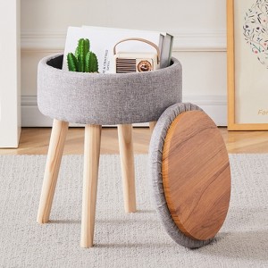 KTMBDW Footrest Footstools Round Linen Ottoman with Storage Space, Soft Vanity Chair Seat Coffee Table Ottoman for Living Room, Bathroom, Makeup - 1 of 4