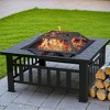 Fortune Candy 32'' Square Metal Fire Pit Table, Wood Burning Outdoor Fireplace with Spark Screen and Poker for Patio or Backyard, Black - 3 of 4