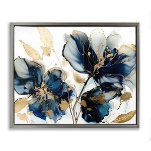 Stupell Industries Blue Swirling Modern Flowers Floating Frame Canvas Art - 1 of 4