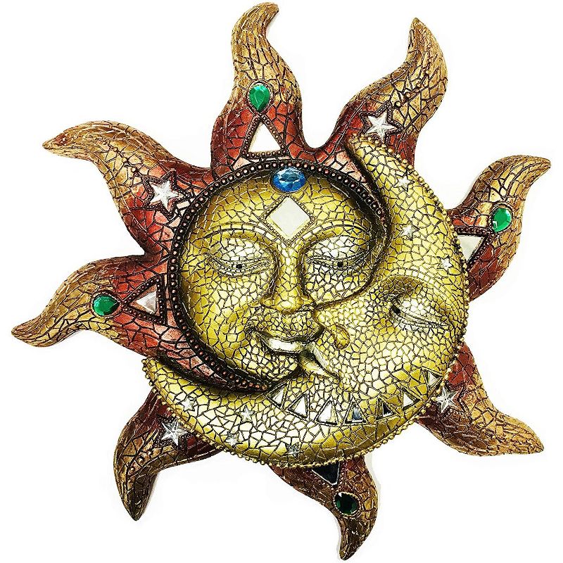 FC Design 13" Mosaic Celestial Sun and Moon Sculpture Wall Decor Art Hanging Sun and Crescent Decoration, 1 of 4