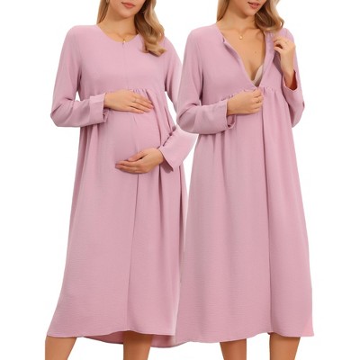 INSPIRE CHIC Womens Nursing Dress Zip Flowy Tiered Fall Winter Pleated Long Sleeve Maternity Dresses for Breastfeeding