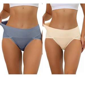 Allegra K Women's Hi-Cut Ribbed High Waist Tummy Control Available in Plus Size Briefs 2 Packs - 1 of 4