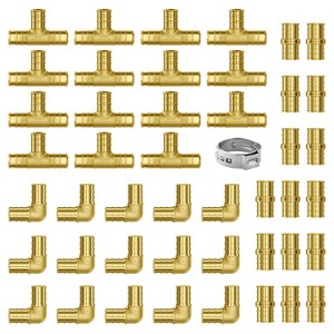 VEVOR Pipe Fittings, 3/4" 45PCS (15xStraight, 15xElbows, 15xTees) Brass Pipe Fittings, Push-Fit Pipe Connector Brass Air Fittings, Gold - 1 of 4