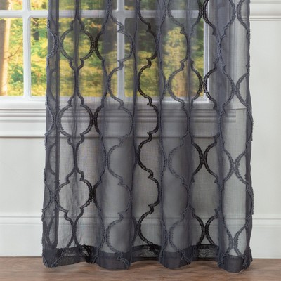 Chanasya 2pk Moroccan Embroidered Grommet Textured Sheer Window Curtain Panels - Set of 2 - 52 x 84 Inches Long - Charcoal