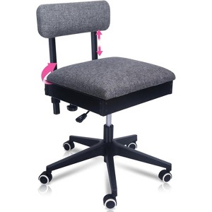 Pink Power Sewing Chair with Wheels and Adjustable Back Support - Hydraulic Armless Sewing Machine Chair for Crafting, Quilting - Sewing Furniture - 1 of 4
