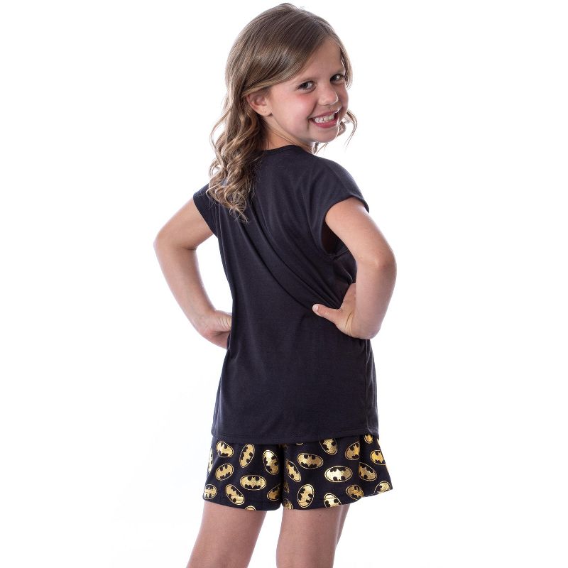 DC Comics Batgirl Superhero Gold Foil Logo Girls Short Sleeve Pajama Set Black, 4 of 5