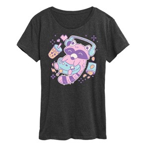 Women's - Instant Message - Kawaii Racoon Gamer Short Sleeve Graphic T-Shirt - 1 of 4