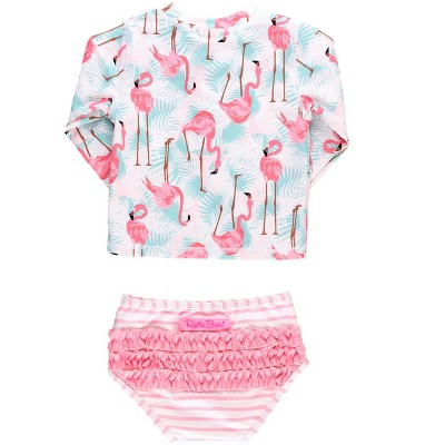Vibrant Flamingo Long Sleeve Rash Guard Bikini Set, Size 5