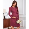 Coolmee Women's Long Sleeve Maternity Midi Dress Crewneck Tie Waist Casual Ribbed Knit Fall Sweater Dress - 4 of 4