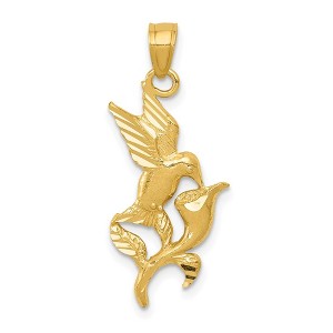 Black Bow Jewelry 14k Yellow Gold 2D Hummingbird with Flower Pendant, 13mm (1/2 inch) - 1 of 4