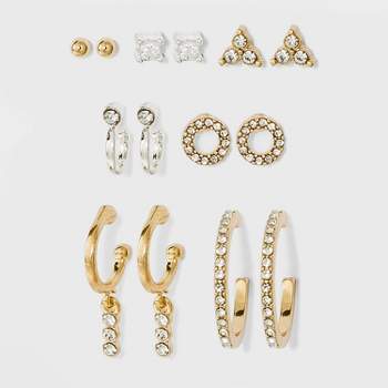 Pave Hoop and Charm Hoop Earring Set 7pc - A New Day™