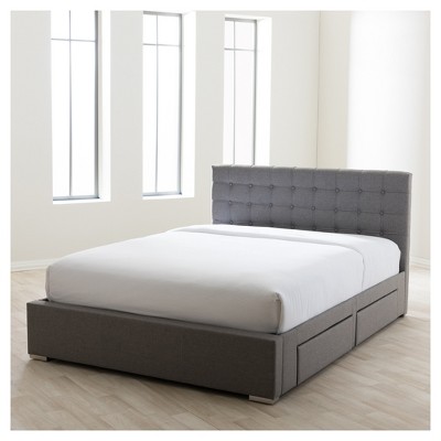 Modern King-Sized Grey Tufted Upholstered Bed with 4-Drawer Storage