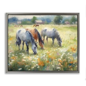 Stupell Industries Grazing Horses in Pasture Black Framed Floater Canvas Wall Art - 1 of 4