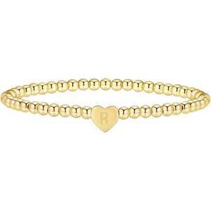 Gold Initial Beaded Bracelets for Women,14K Gold Plated Heart Letter Bracelets Handmade Ball Bead Bracelet - 1 of 4