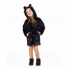 Deux par Deux Girl Bear Faux Fur Coat Black with Gold Polka Dots - 2 of 4