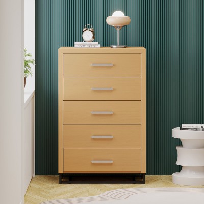 NicBex 5-Drawer Modern Dresser,Chest of Drawers with Metal Legs,Wooden Dressers for Bedroom,Living Room,Hallway,Office,Study,Natural Brown