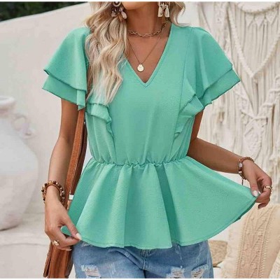 Women's V Neck Peplum Ruffle Top - Supreme Fashion
