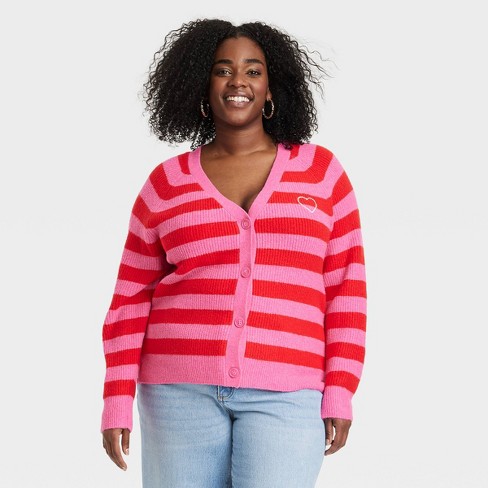 Women's Button-down Cardigan - A New Day™ Red/pink Striped Xxl : Target
