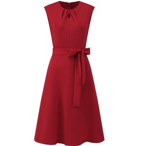 INSPIRE CHIC Women's Sleeveless Pleated Crew Neck Keyhole Tie Waist Summer A-Line Midi Dresses - 1 of 4