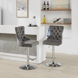Set of 2 Modern Tufted Velvet Swivel Bar Stools with Backs, Bar Chairs with Chrome Base and Adjustable Height for Kitchen Island - Koiai - 1 of 4