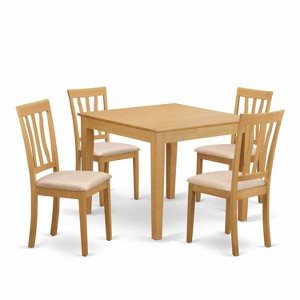 Kitchen Dining Set for 4 - 5 Piece Table & Chair Set - Linen Fabric Chairs - 36x36 Inch Oak Finish - 1 of 4