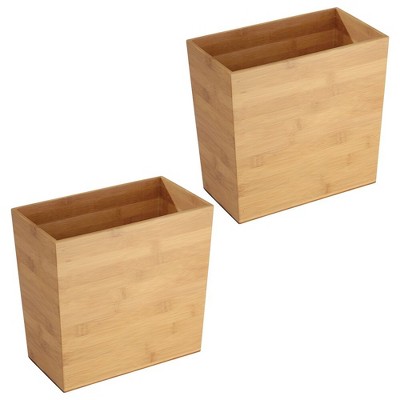 Natural MDF Small Rectangular Bathroom Trash Cans - Set of 2