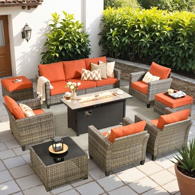 XIZZI Outdoor Sectional Sofa Set, Modular Outdoor Gray Wicker Sofa Set with Optional Solar Table, Ottomans or Fire Pit in 6 Colors, All-Weather Design