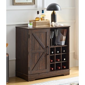 XIYUYEU Cabinet for Liquor and Glasses Farmhouse Kitchen Coffee Bar Cabinet with Barn Door and Adjustable Storage Shelf - 1 of 4