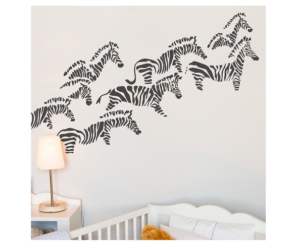 Herd of Zebra Nursery Wall Decals - Charcoal