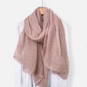 Anna-Kaci Women's Lightweight Crinkled Wrap Scarf with Delicate Lace Trim Edges - 1 of 3